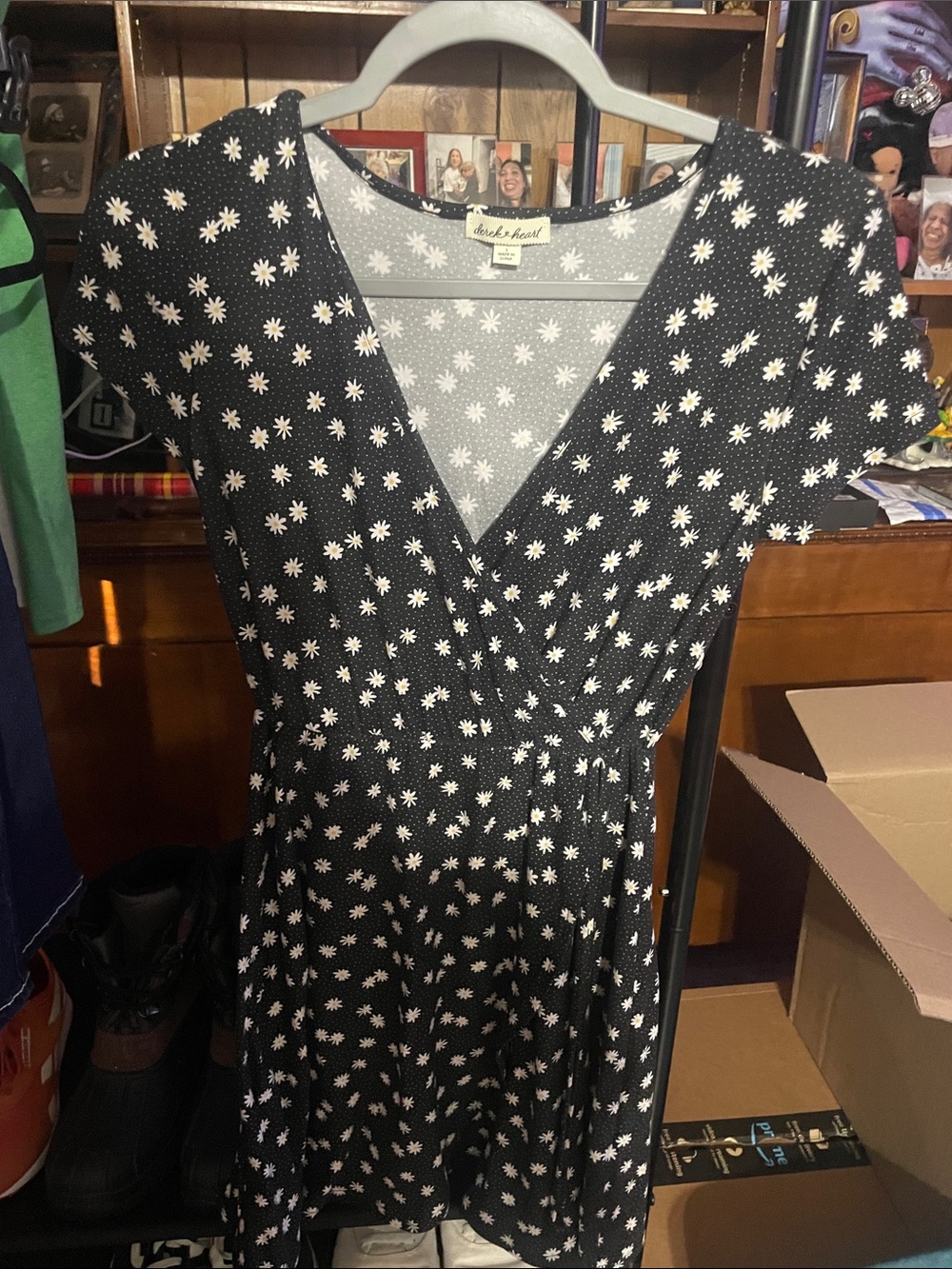 Derek Heart Black Daisy Wrap-Style Mini Dress